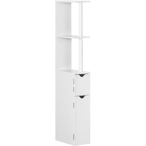Colonna Bagno con 2 Ripiani e 2 Armadietti, Mobile Alto Salvaspazio 15.2x29.8x118 cm, Bianco (1/5)