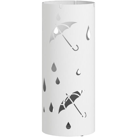 Porte parapluie cylindrique support pour parapluies bac d'égouttement amovible et 4 crochets, Ø 17 x 41 cm, blanc (1/5)