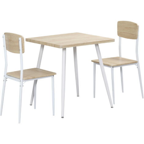 Ensemble table à manger carrée 3 pièces avec 2 chaises cuisine salle à manger plateau MDF châssis métal blanc
