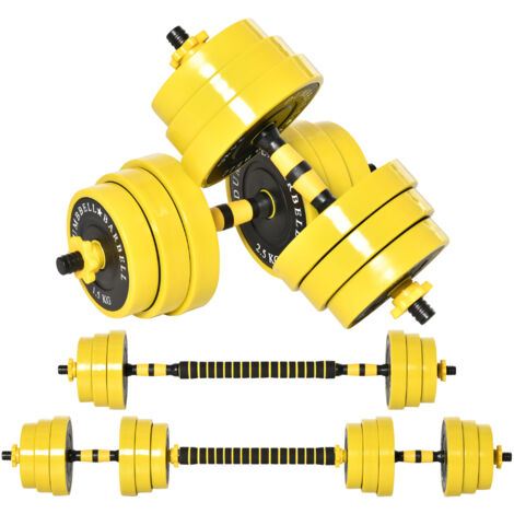25 kg Hantel & Langhantel,Einstellbare ergonomische 3-in-1 Hantelset,12 × Platten,2 × Kurze Stöcke,1 × Langer Stock,Gelb+Schwarz (1/5)