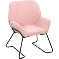 Butaca de Salón con Asiento Ancho y Acolchado Tapizado en Terciopelo Patas de Metal Sillón para Salón Rosa