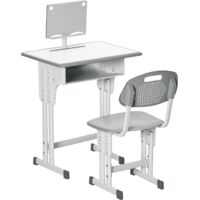 Juego de Escritorio y Silla Infantil de +6 Años Altura Ajustable con 1 Cajón y Estante para Libros 60x45x90-102 cm Gris