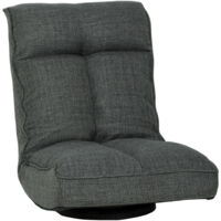Fauteuil de sol pliable pivotant à 360°, chaise de sol rembourré avec dossier réglable en 5 positions, 58x107x79cm, gris