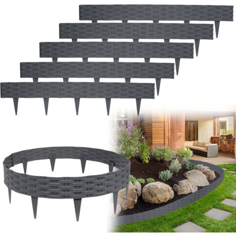 Froadp Rattan Optik Beeteinfassungen Rasenkante Set 5m Beetumrandungen Kunststoff Rasenbegrenzung Beetzaun Beetabgrenzung Garten Palisaden, Anthrazit