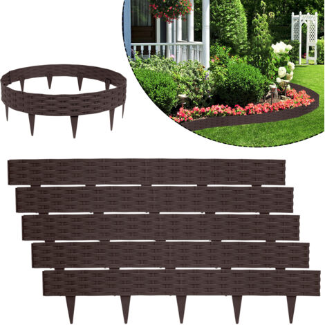 Froadp Rattan Optik Beeteinfassungen Rasenkante Set 5m Beetumrandungen Kunststoff Rasenbegrenzung Beetzaun Beetabgrenzung Garten Palisaden, Braun