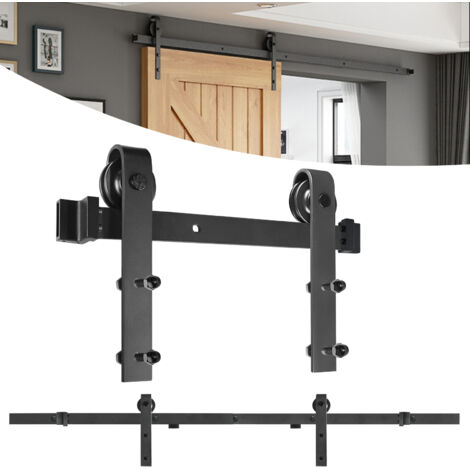 Froadp 200cm Schiebetürsystem Laufschiene Schwarz Schiebetür Hängeschiene aus Kohlenstoffstahl für 35mm-45mm Dicke Holztür Metalltüren Max. Last 130KG