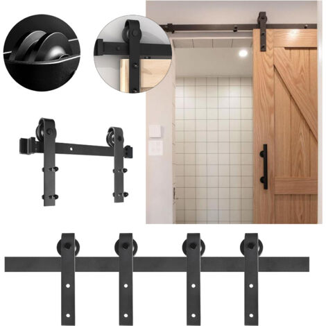 Froadp 366cm Schiebetürsystem Laufschiene Schwarz Schiebetür Hängeschiene aus Kohlenstoffstahl für 35mm-45mm Dicke Holztür Metalltüren Max. Last 130KG