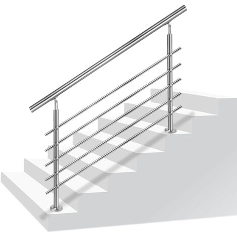 Froadp Geländer 180cm Edelstahl Treppengeländer Winkelverstellbar Handläufe mit Kugelring & 2 Pfosten Innen Stange Geländer-Set, 5 Querstäbe