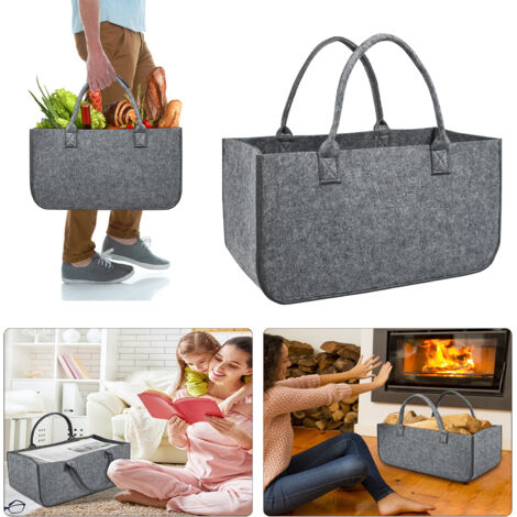 Froadp 4x Kaminholztasche Filztaschen Tragfähigkeit bis 30KG Vliesstoff Feuerholzkorb Faltbare Spielzeugtasche Kamintasche Widerstandsfähig Holzkörbe Mittelgrau