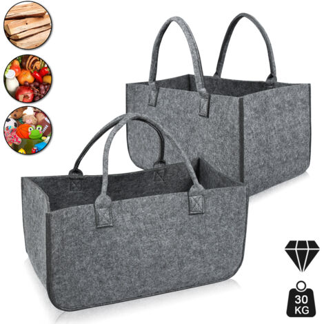 Froadp 2x Kaminholztasche Filztaschen Tragfähigkeit bis 30KG Vliesstoff Feuerholzkorb Faltbare Spielzeugtasche Kamintasche Widerstandsfähig Holzkörbe Mittelgrau