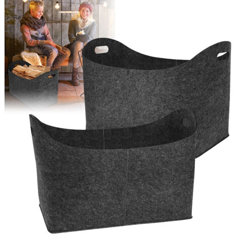 Froadp 2x Kaminholztasche Filztaschen Tragfähigkeit bis 60KG Vliesstoff Feuerholzkorb Faltbare Spielzeugtasche Kamintasche Widerstandsfähig Holzkörbe Dunkelgrau