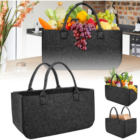 Froadp 4x Kaminholztasche Filztaschen Tragfähigkeit bis 30KG Vliesstoff Feuerholzkorb Faltbare Spielzeugtasche Kamintasche Widerstandsfähig Holzkörbe Dunkelgrau