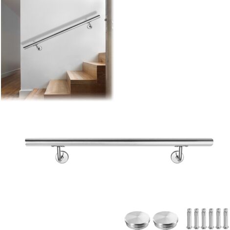 Froadp Handlauf Edelstahl 150cm Treppengeländer Geländer Wandhandlauf inkl. Wandhalterung und Endkappen