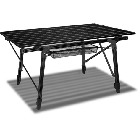 Froadp Campingtisch Faltbar aus Aluminium Höhenverstellbar Klapptisch 45x90x52cm Falttisch mit Netzbeutel und Tragetaschen Tisch für Camping Terrassenfeste Angeln (Schwarz)
