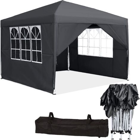Froadp Garten Pavillons 3x3m Klappbare Gartenpavillon Pop-up Faltpavillon mit 4 Seitenteilen & Tasche Sonnenschutz Festzelt Set Wasserdicht Partyzelt Gartenzelt für Hochzeit Picknick (Anthrazit)