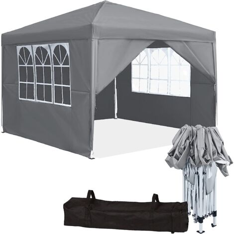 Froadp Garten Pavillons 3x3m Klappbare Gartenpavillon Pop-up Faltpavillon mit 4 Seitenteilen & Tasche Sonnenschutz Festzelt Set Wasserdicht Partyzelt Gartenzelt für Hochzeit Picknick (Grau) (1/5)