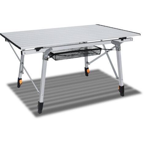 Froadp Campingtisch Faltbar aus Aluminium Höhenverstellbar Klapptisch 45x90x52cm Falttisch mit Netzbeutel und Tragetaschen Tisch für Camping Terrassenfeste Angeln (Silber)