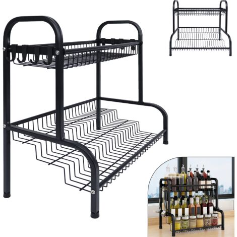 Froadp Gewürzregal 2 Entagen Metall Gewürzständer mit 8 Haken Küchenregal Stehend Organizer Gewürzhalter 42.5x25.5x41cm Multifunktionale Regale für Küche Schränke