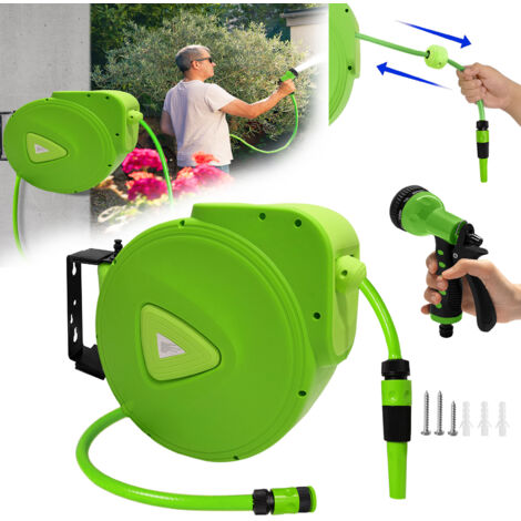 Froadp 20m Wandschlauchbox Automatisch Schlauchtrommel 180° Schwenkbare Gartenschläuche Trommel 3/4" Anschluss Schlauchaufroller mit Schlauchstopp & Schnell-Verschlusskupplung (1/5)