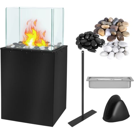 Froadp Bioethanol Kamin Freistehender für Indoor und Outdoor Ethanol Standkamin aus Gehärtetes Glas und Edelstahl Rechteck 35x18x80cm Bodenkamin Terrassenkamin mit Feuerlöschkappen und Ziersteine