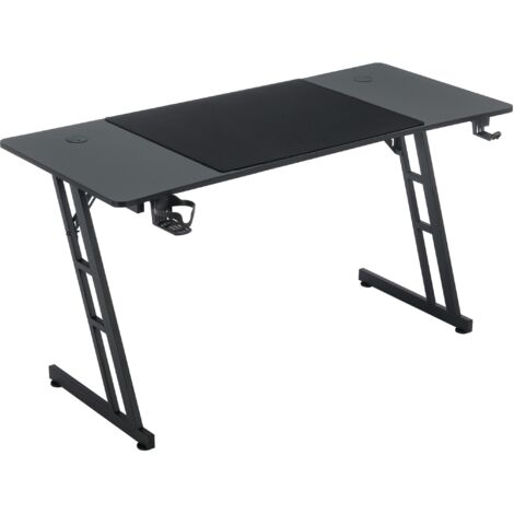 Gaming Tisch 120x60cm Gamingtisch Schwarz Schreibtisch Kohlefaserplatte Gamer Computertisch Ergonomischer PC Tisch mit Kabelloch NAIZY