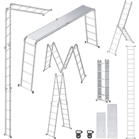 Froadp Escalera multifuncional 6 en 1 plegable – de aluminio – con 2 ruedas y plataforma – carga máxima: 150 kg (5,5 m) (1/5)