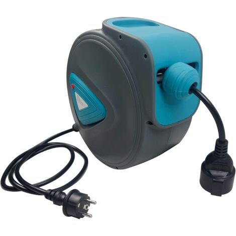 Froadp Carrete eléctrico de 20 m, enrollador automático con rotación de 180° y soporte de pared, prolongador eléctrico con protección contra sobrecargas (azul) (1/5)