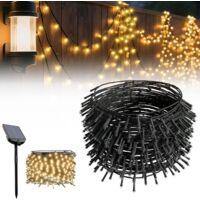 Froadp Cadena de Luces Solares LED de 100m para Exterior, Iluminación Navideña con Control Remoto y 8 Modos de Luz, Cálido Blanco