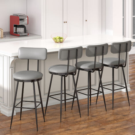 Barhocker-Set (4 Stück), Barhocker, Metallgestell, hohe komfortable Rückenlehne, Kunstleder (PU), geeignet für Restaurants, Gaststätten, Terrassen, Grau
