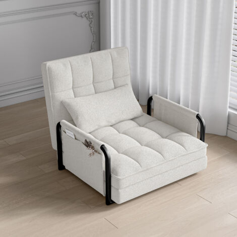 Relaxsessel, 2-in-1 Sessel mit 5 verstellbaren Neigungspositionen, bequeme Rückenlehne, Metallgestell, Stoff, modernes Design, Hellbeige
