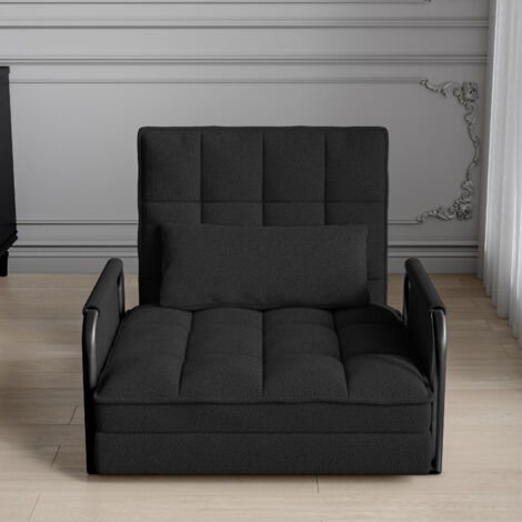 Relaxsessel, 2-in-1 Sessel mit 5 verstellbaren Neigungspositionen, bequeme Rückenlehne, Metallgestell, Stoff, modernes Design, Schwarz