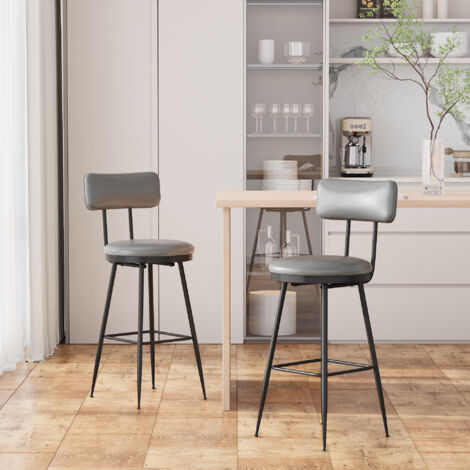 Barhocker-Set (2 Stück), Barhocker, Metallgestell, hohe komfortable Rückenlehne, Kunstleder (PU), geeignet für Restaurants, Gaststätten, Terrassen, Grau