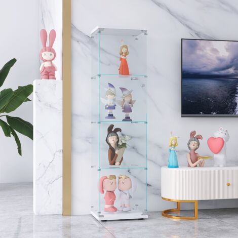 Vitrine mit 4 Glasböden und Tür (164 cm), Antike freistehende Bücherregal-/Vitrine, Weinschrank, geeignet für Wohnzimmer, Schlafzimmer, Büro, Weiß