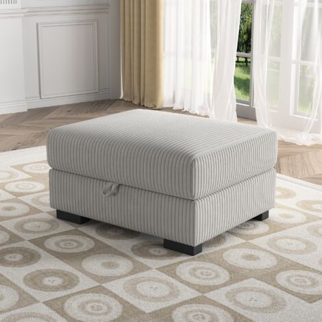 Quadratischer Hocker in Cordvelours mit Staufunktion, Gepolstertes Wohnzimmerkissen, Sofahocker, Modernes Design, Grau