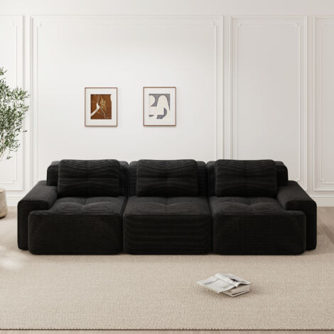 Modulares 3-Sitzer Sofa in Cordvelours – Tiefenkomfort, Wolken-Design ohne starre Struktur, 3 weiche Kissen - Beige