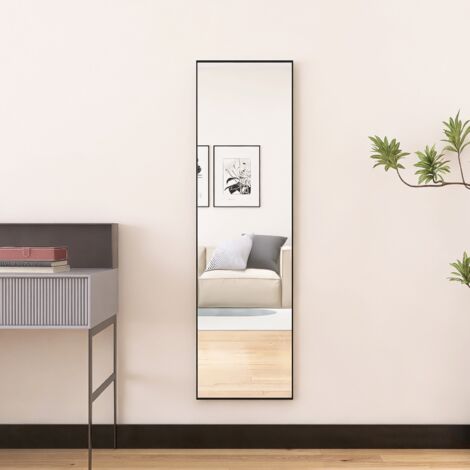 Specchio da terra 140 x 40 cm, grande specchio da pavimento, specchio a figura intera, specchio da parete per camera da letto, spogliatoio e specchio da parete con cornice sottile, rettangolare - Nero