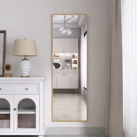 Specchio da terra 162 x 53 cm - Grande specchio da terra, specchio a figura intera, specchio da parete per camera da letto, spogliatoio e specchio da parete con cornice sottile, rettangolare - Giallo