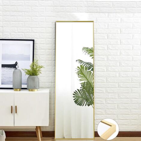 Specchio a figura intera 150x40 cm, grande specchio da terra, specchio da appoggio, specchio da parete per camera da letto, cabina armadio e specchio da parete con cornice sottile, 150x40 cm - Oro