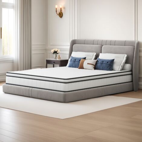 Matelas à ressorts 140 x 200 cm, 25 cm d'épaisseur, Matelas à ressorts ensachés 7 zones, fermeté modérée, confortable et respirant, matelas à ressorts ensachés - Blanc