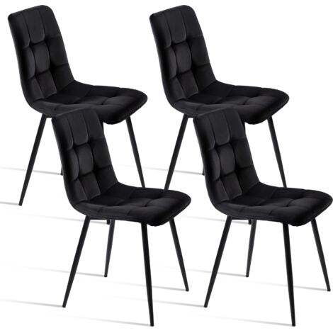 Set di 4 sedie per sala da pranzo in velluto, sedie di design con schienale, sedie per sala da pranzo scandinave, struttura in metallo - Nero