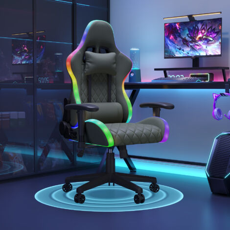 Sedia da gaming Sedia da ufficio con schienale alto, con striscia luminosa a LED, supporto lombare e angolo regolabile da 90 a 135°, capacità di carico di 150 kg - Nero