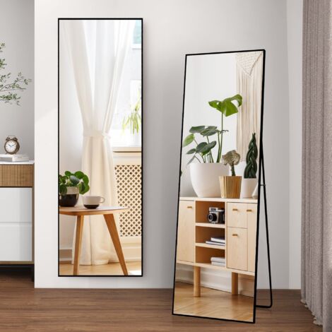 Specchio a piantana 164×54 cm - Specchio a figura intera, cornice robusta in alluminio - ideale per soggiorno o camera da letto - utilizzabile come specchio da parete o a piantana, Nero