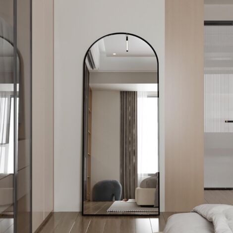 Miroir pleine longueur 180x80cm, grand miroir de sol, miroir sur pied, chambre murale, dressing et miroir mural à cadre fin - Noir