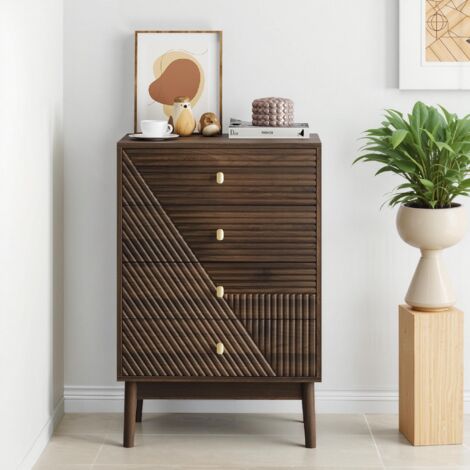 Cassettiera 60 cm in legno massello – 4 cassetti con maniglie metalliche – comò scandinavo per camera da letto – Finitura Marrone
