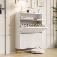 Scarpiera ribaltabile con 2 ante, contenitore, struttura ondulata, design verticale, maniglie dorate, panca portascarpe - bianco