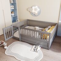 Letto singolo per bambini 140x200 cm, struttura in legno con sponda di sicurezza e porta, adatto a bambini e ragazzi - Grigio