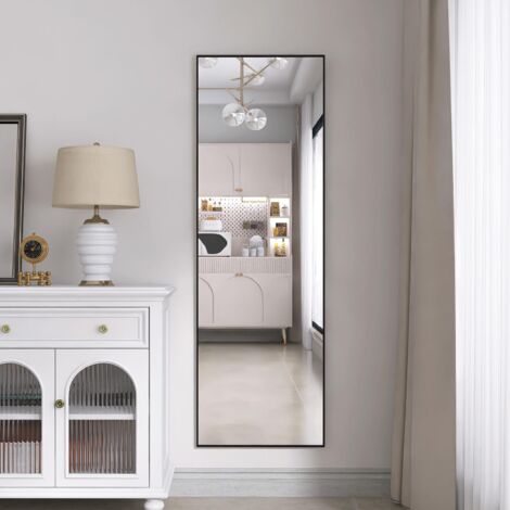 Miroir sur pied 165x60 cm, grand miroir de sol, miroir sur pied, chambre murale, dressing et miroir mural à cadre fin - Noir
