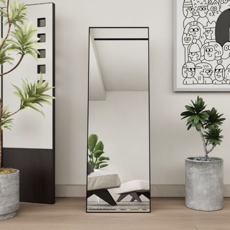Miroir sur pied 162x53cm, grand miroir de sol, miroir sur pied, chambre murale, dressing et miroir mural à cadre fin, Square - Noir