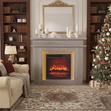 Chimenea eléctrica 101 cm – Efectos de llamas 3D – Iluminación LED – Calefacción 1500 W, regulación precisa de la temperatura – Pantalla táctil y mando a distancia – Gris
