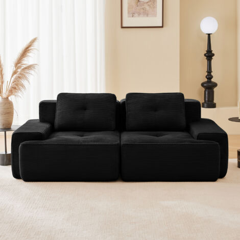 Sofá modular 2 plazas, pana – confort profundo, Diseño nube sin estructura, 2 cojines mullidos - Negro (1/5)